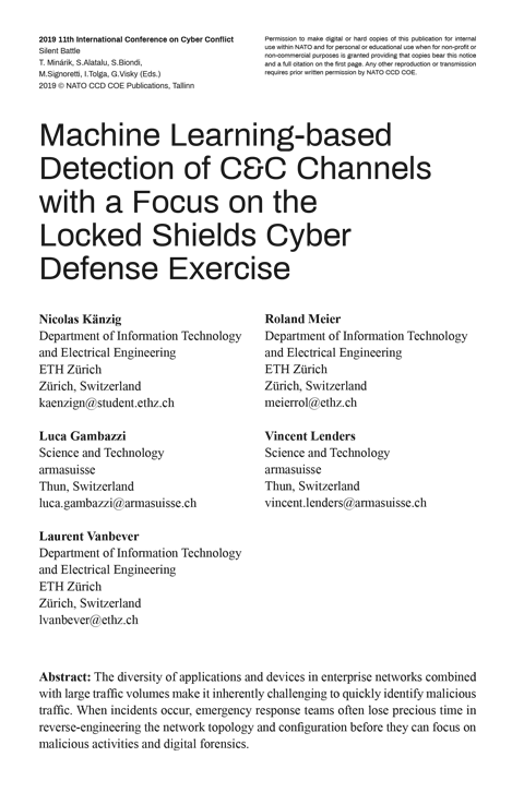 Machine Learning-based Detection of C&C Channels with a Focus on the Locked Shields Cyber Defense Exercise